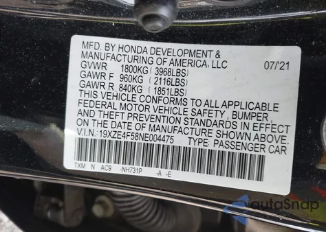 2022 Honda Insight Ex из США, поврежденный, VIN 19XZE4F58NE004475